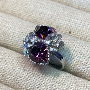 Vintage Sarah Coventry “Love Story” Heart-Shaped Amethyst Crystals Ring.